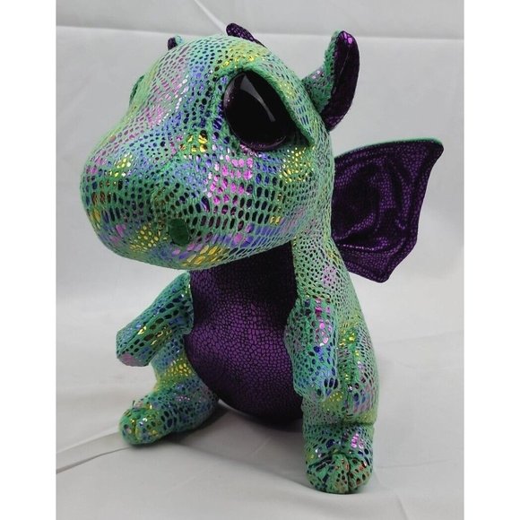 Ty Cinder The Dragon 10" Plush Stuffed Green Purple Shiny Metallic Scales 2017 - Picture 1 of 12
